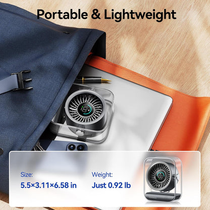 Rechargeable USB Desk Fan - Ultra Quiet, 100 Speed Turbo Airflow, Digital Display & 90° Rotation - Perfect for Home, Office & Travel - Compact & Portable in Black