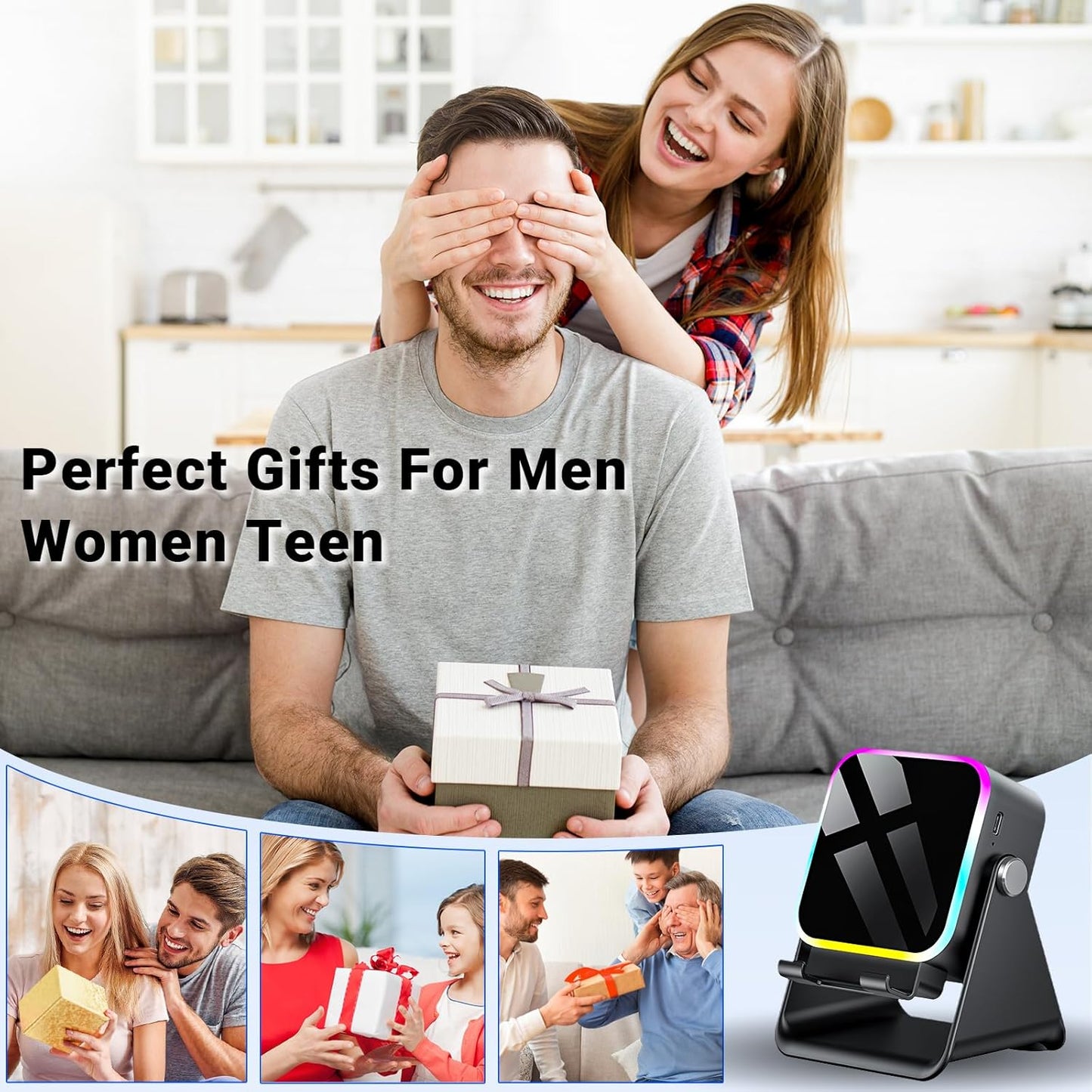 5-in-1 Wireless Induction Speaker & Phone Stand - Colorful Rechargeable Bluetooth Audio for iPhone & Android - Perfect Birthday Gift for Men, Women & Teens (Black)