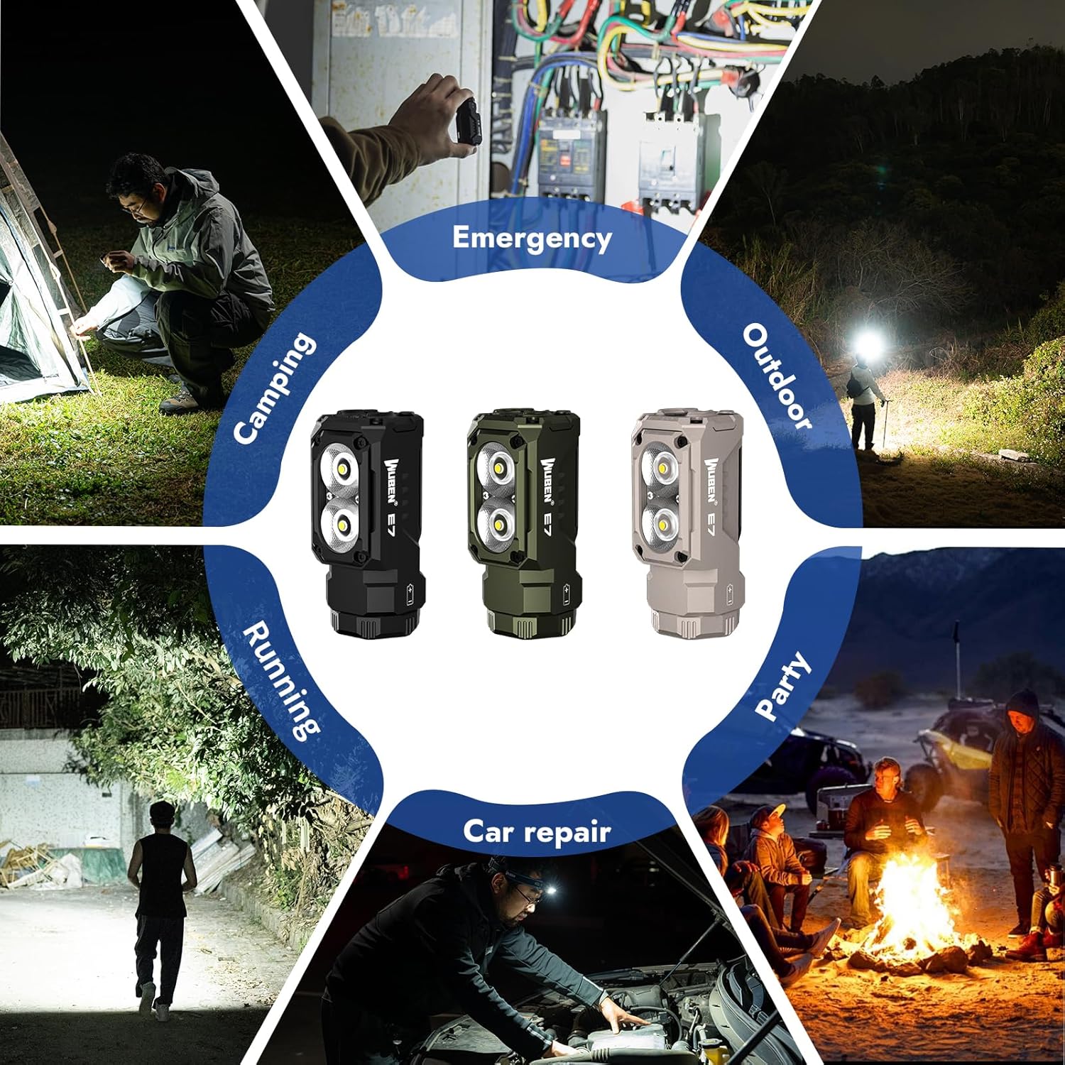 E7 Mini Flashlight - 1800 Lumen Rechargeable LED with Magnet, 6 Bright Modes, IP68 Waterproof, Perfect for Camping and Emergency Use