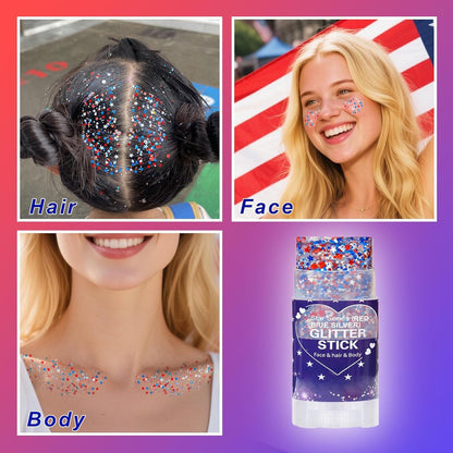 Glitter Stick - Perfect for 4th of July Celebrations, and Football Games! Waterproof & Safe For Hair, Face & Body