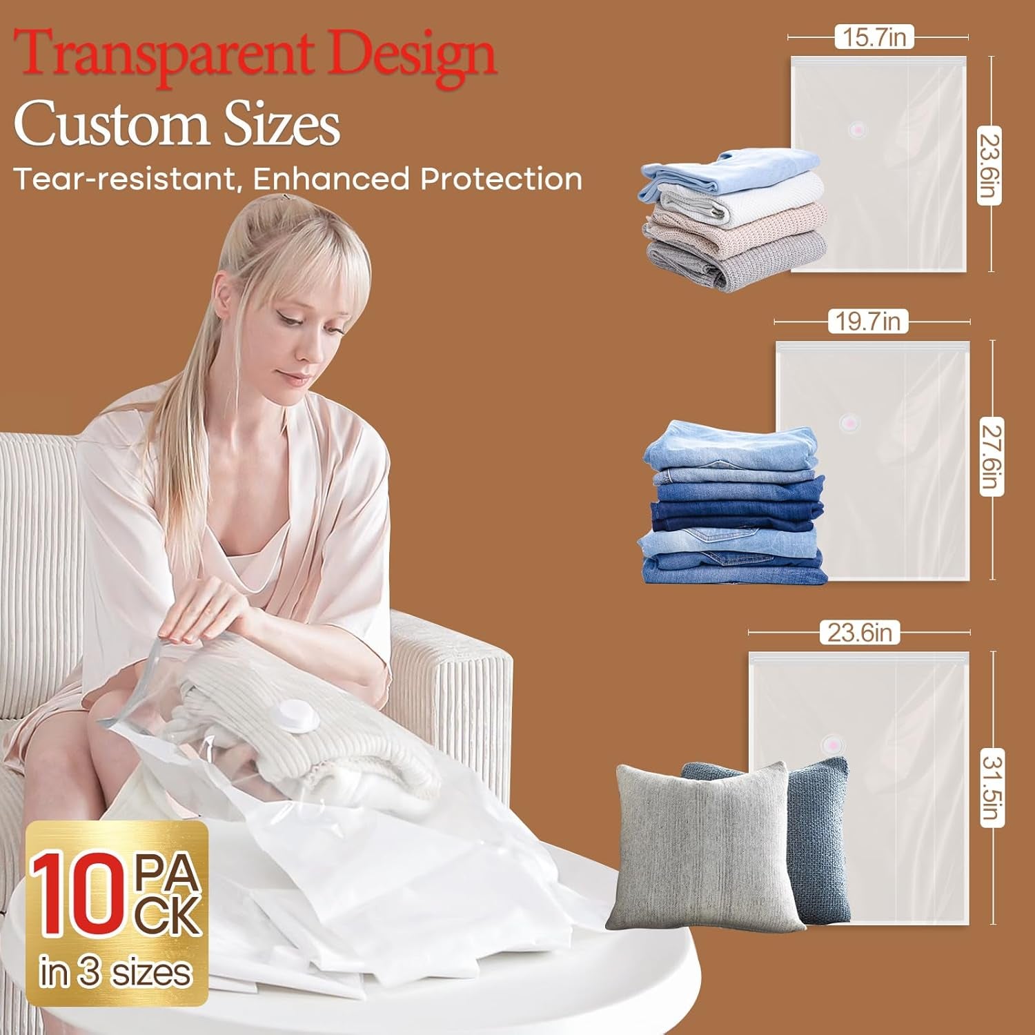 Vacuum Storage Bags with Cordless Air Pump - 10 Pack for Travel & Home, Includes 2 Large, 4 Medium, & 4 Small Bags for Clothes & Blankets