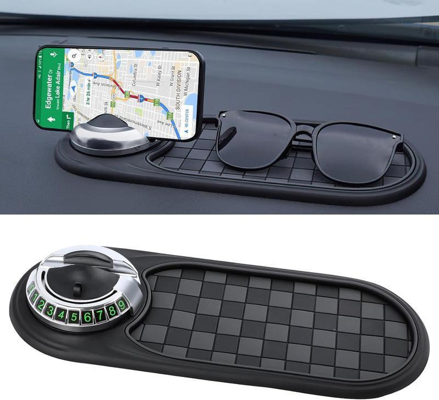 Multifunction Car Anti-Slip Mat, Car Dashboard Mobile Phone Holder, Auto Universal Rotatable anti Skid with Temporary Parking Number