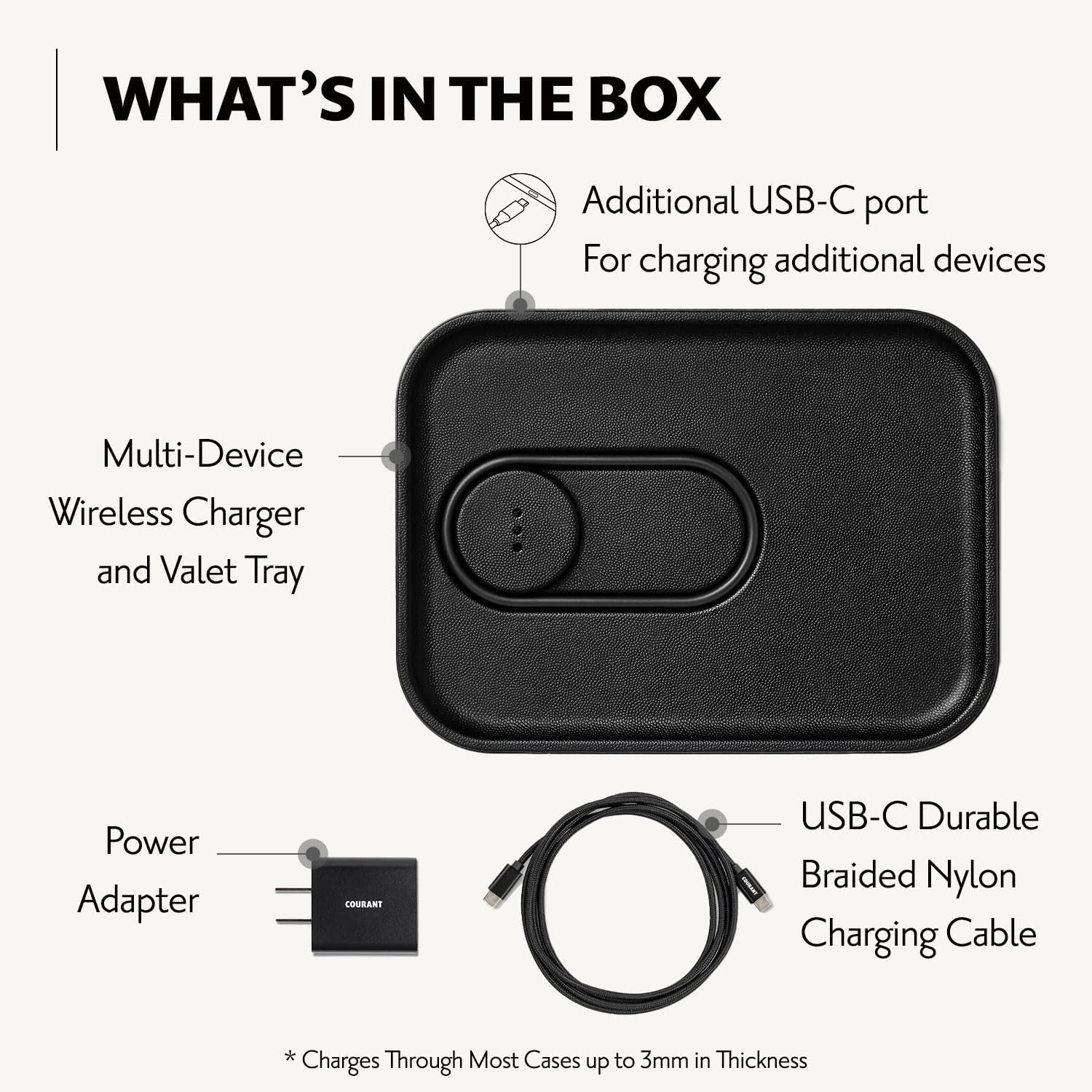MAG:3 Classics Charger and Tray - Italian Leather, Multi-Device Charger Compatible with Magsafe Iphones 16, 15, 14, 13, 12 or Wireless Airpod Cases (Black)