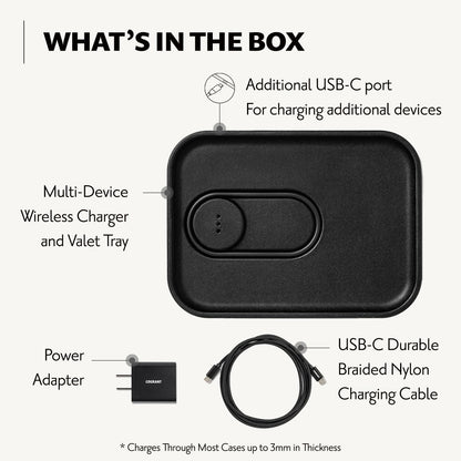MAG:3 Classics Charger and Tray - Italian Leather, Multi-Device Charger Compatible with Magsafe Iphones 16, 15, 14, 13, 12 or Wireless Airpod Cases (Black)