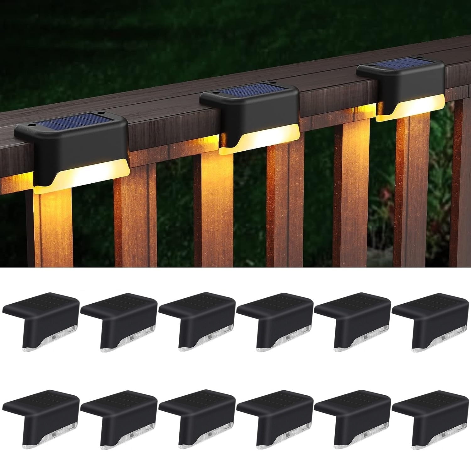 Illuminate Your Outdoors with  12-Pack Waterproof Solar Deck Lights - Perfect for Steps, Railings, Fences, and Holiday Decor (Warm White)