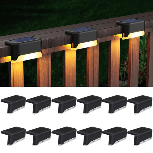 Illuminate Your Outdoors with  12-Pack Waterproof Solar Deck Lights - Perfect for Steps, Railings, Fences, and Holiday Decor (Warm White)