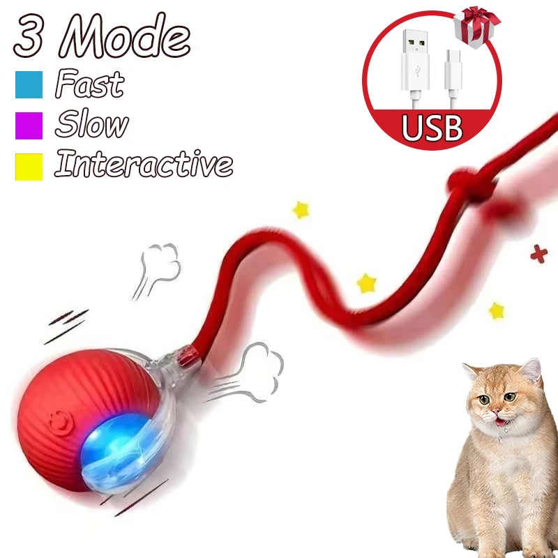 Rechargeable Interactive Cat Ball Toys - Automatic Rolling & Faux Tail Design for Ultimate Playtime Fun!
