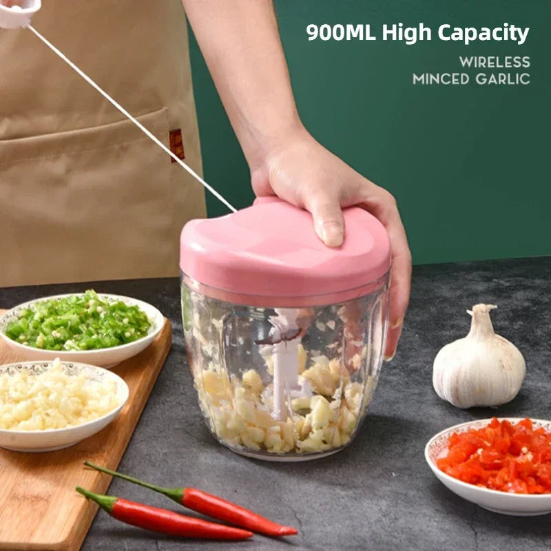 Effortless Kitchen Chopper: 500/900ML Manual Vegetable & Onion Cutter, Meat Mincer, and Garlic Press