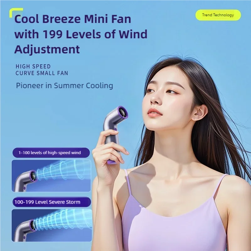 TINSOL 4000Mah Handheld Mini Fan 199 Speed Turbo Digital Display Infinitely Variable Speed Outdoor Portable Fan USB Charging
