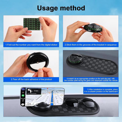 Multifunction Car Anti-Slip Mat, Car Dashboard Mobile Phone Holder, Auto Universal Rotatable anti Skid with Temporary Parking Number