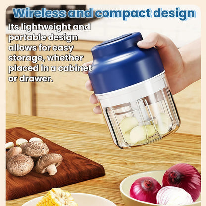 2026 Portable Rechargeable Mini Electric Garlic Chopper - 320ml Capacity with 6 Stainless Steel Blades for Effortless Chopping of Garlic, Onion, Chili, Nuts, Meat & Fruits