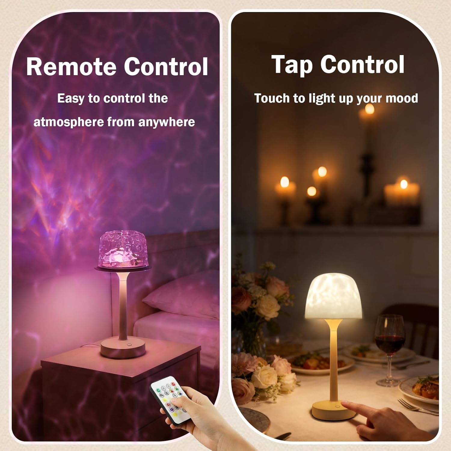 Cordless Waterproof Shower Lamp - Rechargeable 16 Color Ocean Wave Projector with Touch & Remote Control - Spa-Like Mood Light for Bathtub and Shower