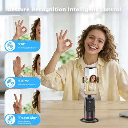 Smart Auto Face Tracking Tripod with Gesture Control - 360° Rotating Phone Mount for Live Streaming, Vlogging, and Selfies
