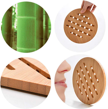 Stylish Bamboo Trivet Set - 4 Versatile Hot Pads with Storage Rack for Effortless Dining Protection