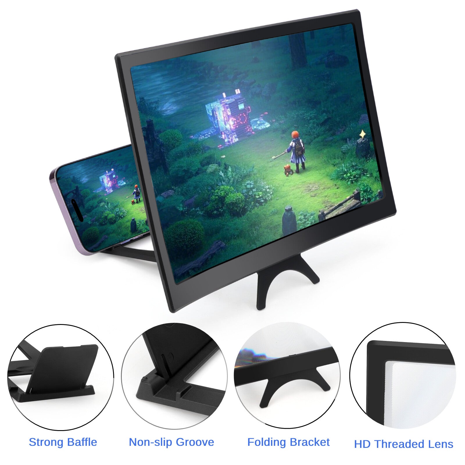 12" 3D HD Curved Screen Magnifier for Mobile Phones - Video Amplifier Stand