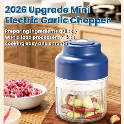 2026 Portable Rechargeable Mini Electric Garlic Chopper - 320ml Capacity with 6 Stainless Steel Blades for Effortless Chopping of Garlic, Onion, Chili, Nuts, Meat & Fruits