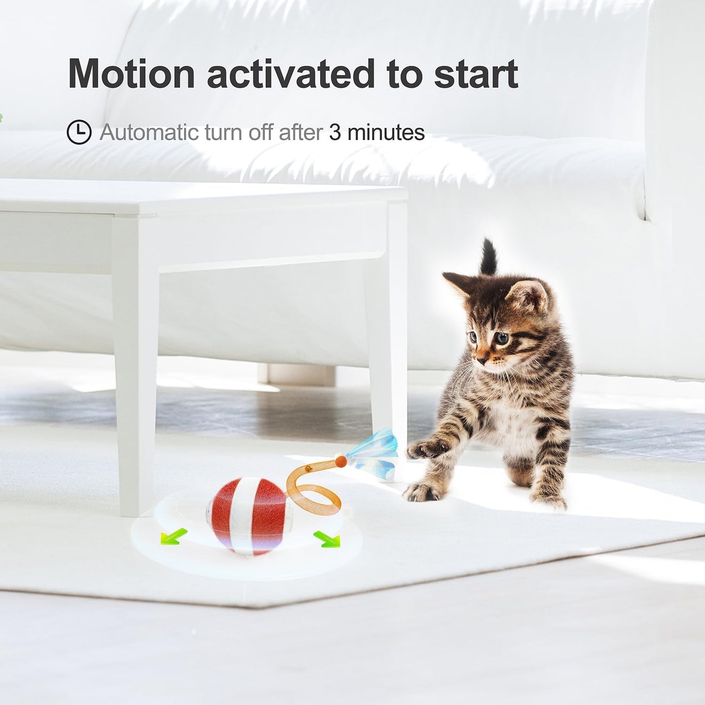 Agile Moving Cat Ball with Elastic Mesh Tail -360° Automatic Rolling- Interactive Automatic Toy for Bored Indoor Cats & Dogs