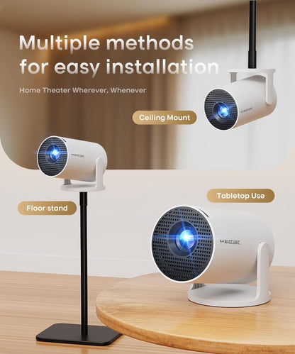 Mini Projector HY300Pro - 8K 1080P, WiFi 6 & BT 5.4, 290 ANSI Brightness, Auto Keystone, 180° Rotation - Perfect for Home Theater & Outdoor Movies - Portable & Stylish White Design