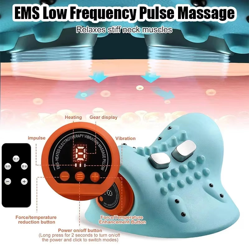 Electric Neck Cervical Traction Massager Vibration Kneading Massage Pillow Ergonomic Head Pillow