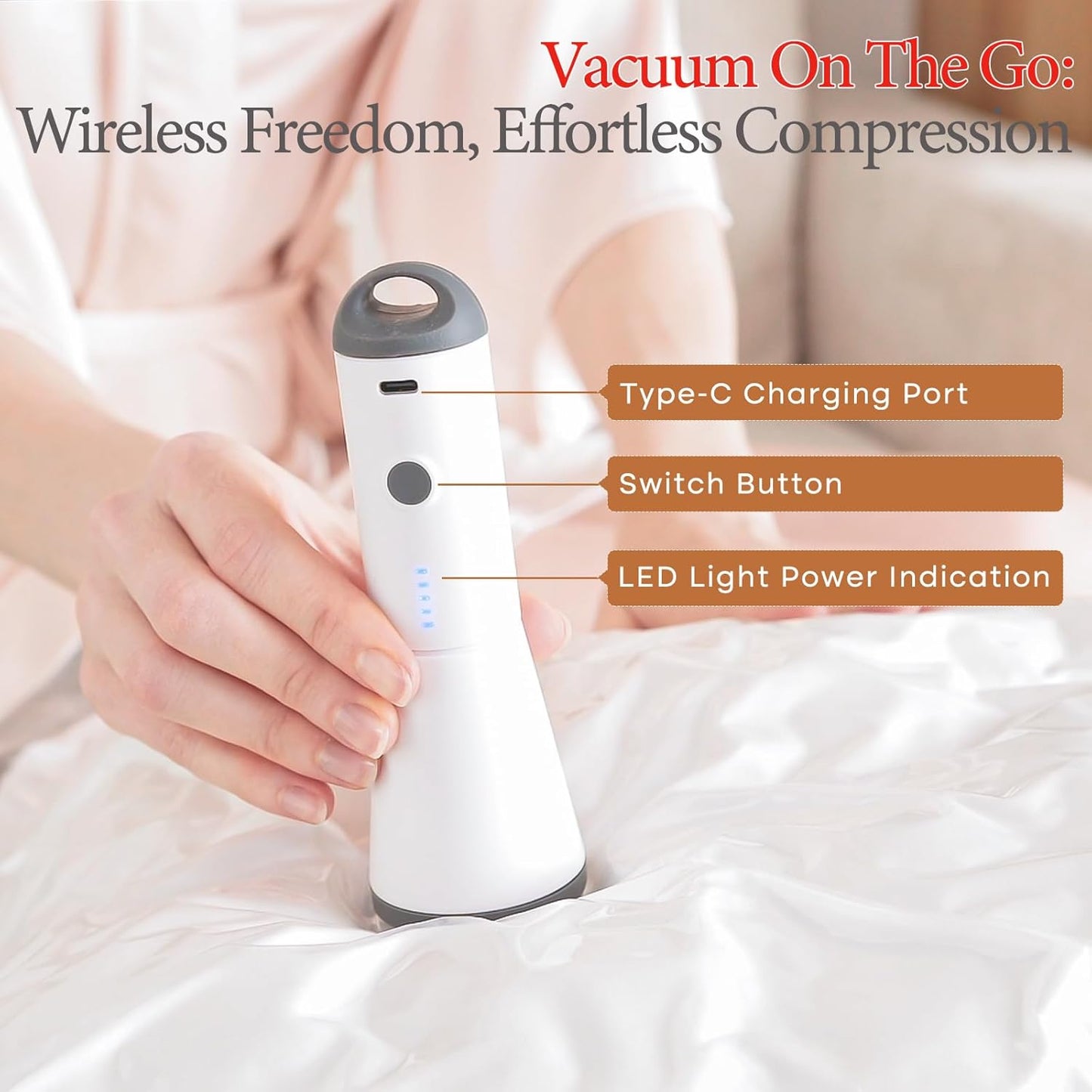 Vacuum Storage Bags with Cordless Air Pump - 10 Pack for Travel & Home, Includes 2 Large, 4 Medium, & 4 Small Bags for Clothes & Blankets