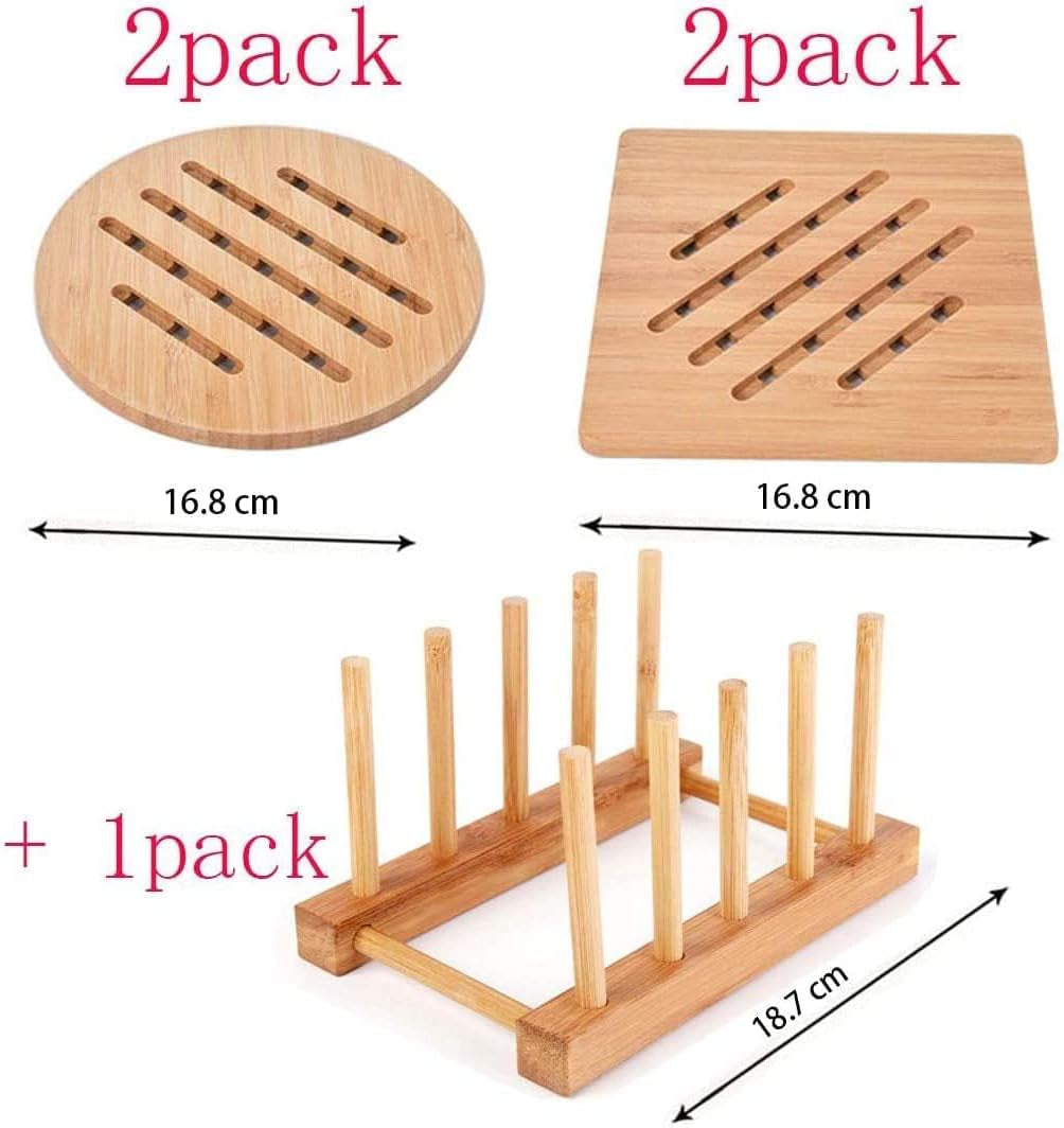 Stylish Bamboo Trivet Set - 4 Versatile Hot Pads with Storage Rack for Effortless Dining Protection