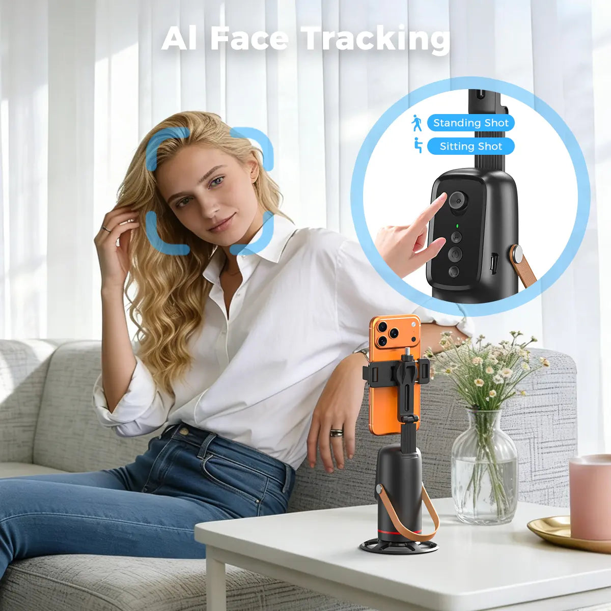 Smart Auto Face Tracking Tripod with Gesture Control - 360° Rotating Phone Mount for Live Streaming, Vlogging, and Selfies