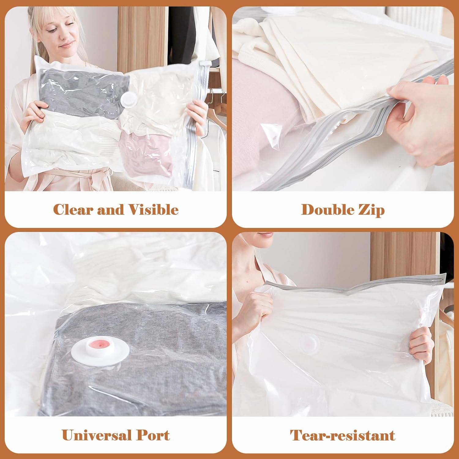 Vacuum Storage Bags with Cordless Air Pump - 10 Pack for Travel & Home, Includes 2 Large, 4 Medium, & 4 Small Bags for Clothes & Blankets