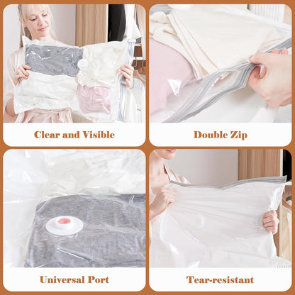 Vacuum Storage Bags with Cordless Air Pump - 10 Pack for Travel & Home, Includes 2 Large, 4 Medium, & 4 Small Bags for Clothes & Blankets