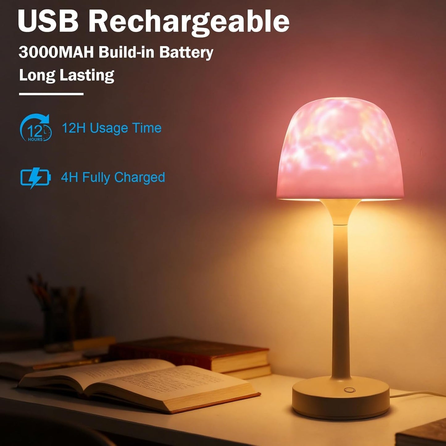 Cordless Waterproof Shower Lamp - Rechargeable 16 Color Ocean Wave Projector with Touch & Remote Control - Spa-Like Mood Light for Bathtub and Shower